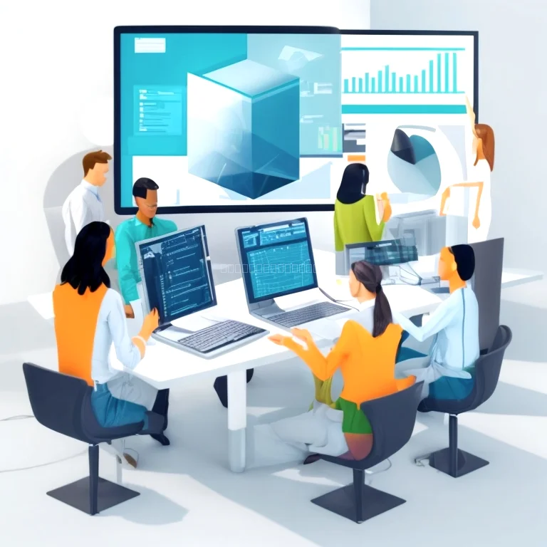 Team collaborating on custom software development